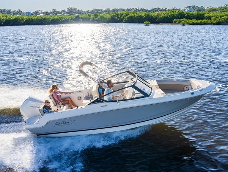 Boston Whaler 210 Vantage en navigation - vue de profil